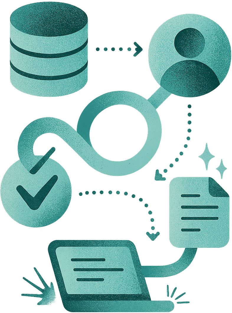 An illustration representing automated healthcare workflows, connecting data to patient care.